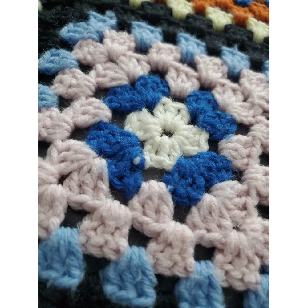 Handcrafted Crochet Granny Square Afghan Blanket Throw 48x72 colorful VTG